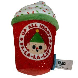 Bark Fa-La-La-Latte Plush Dog Toy Christmas-Themed Red Green Coffee Cup Elf